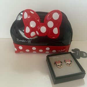 Disney Minnie Mouse Polka Dot Cosmetic Bag and Earrings Set